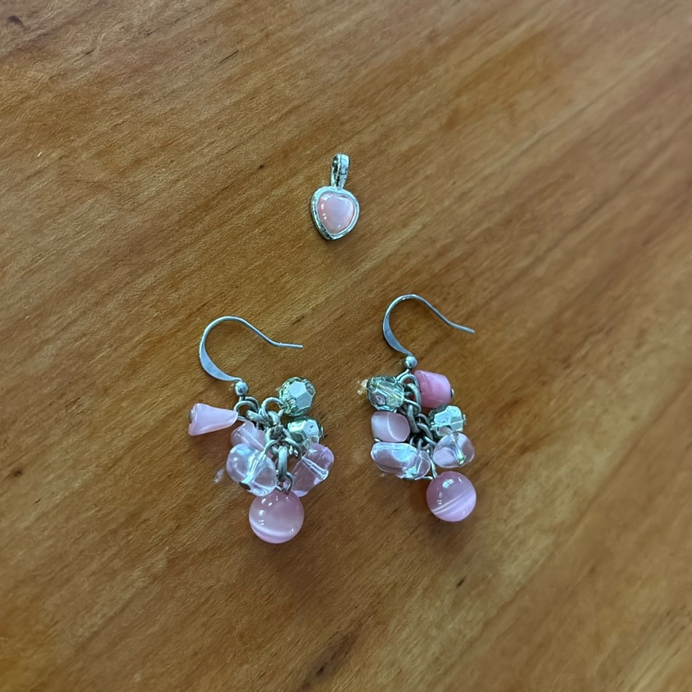 Lightweight Silver, Pink & Translucent Dangly Shapes Pair Earrings & 🩷 Pendant